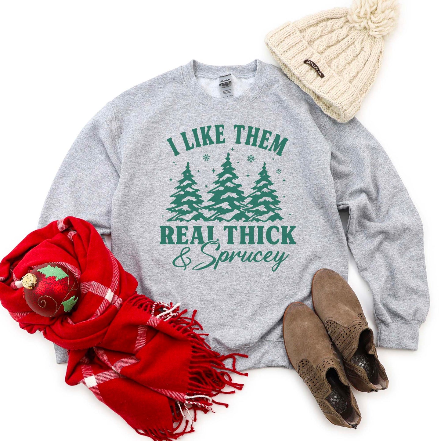 I Like Them Real Thick & Sprucey Funny Christmas Unisex Sweatshirt