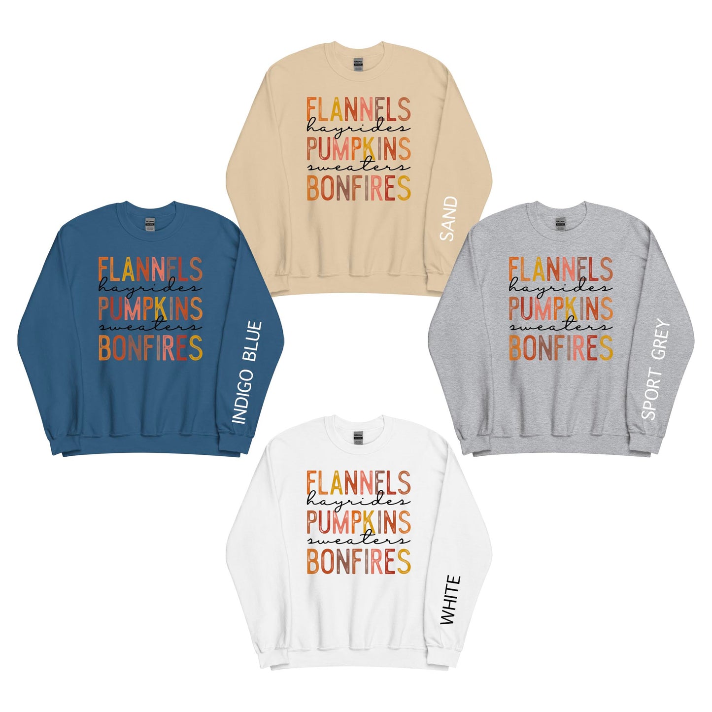 FLANNELS HAYRIDES PUMPKINS SWEATERS BONFIRES FALL SWEATSHIRT