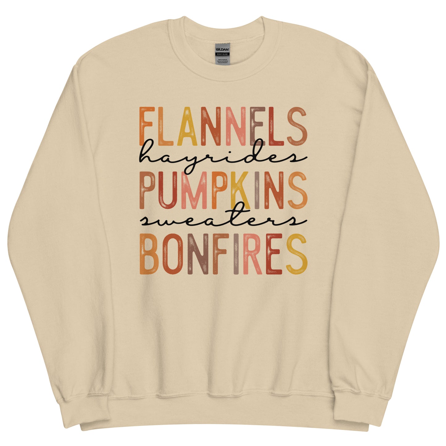 FLANNELS HAYRIDES PUMPKINS SWEATERS BONFIRES FALL SWEATSHIRT