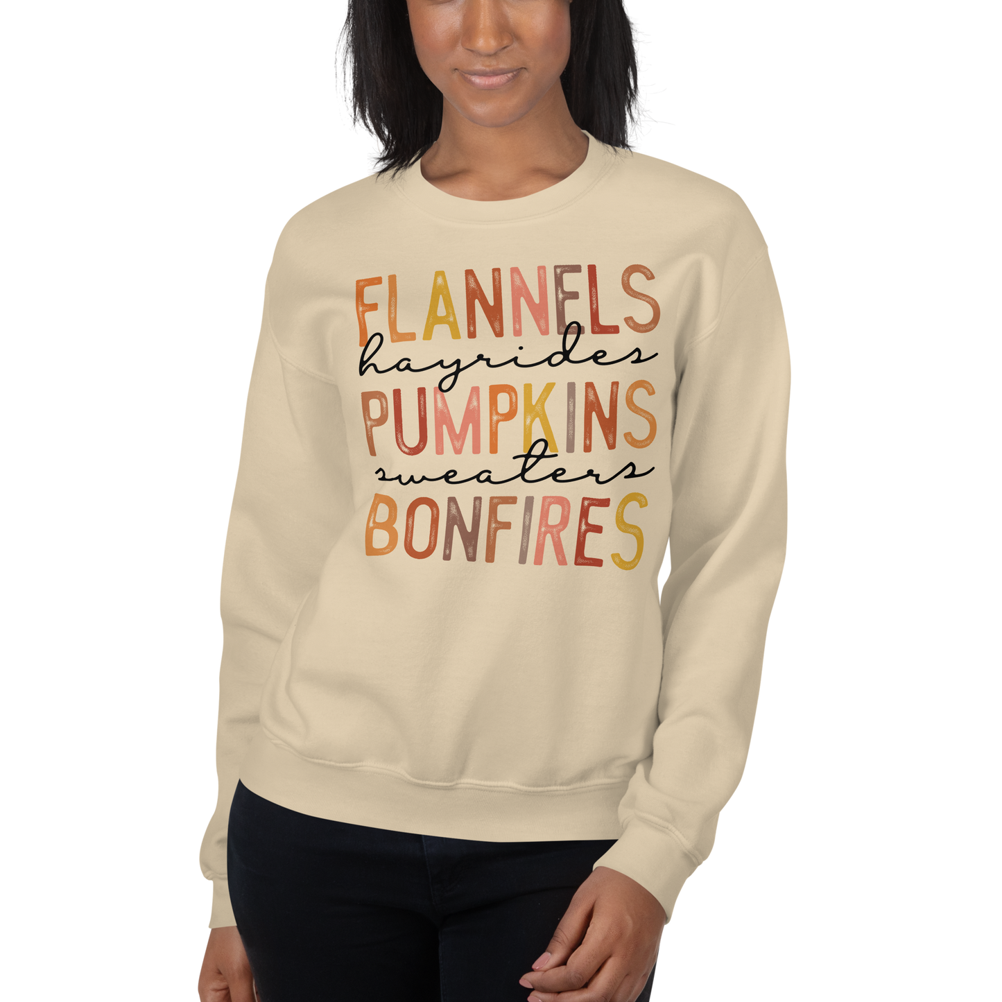 FLANNELS HAYRIDES PUMPKINS SWEATERS BONFIRES FALL SWEATSHIRT