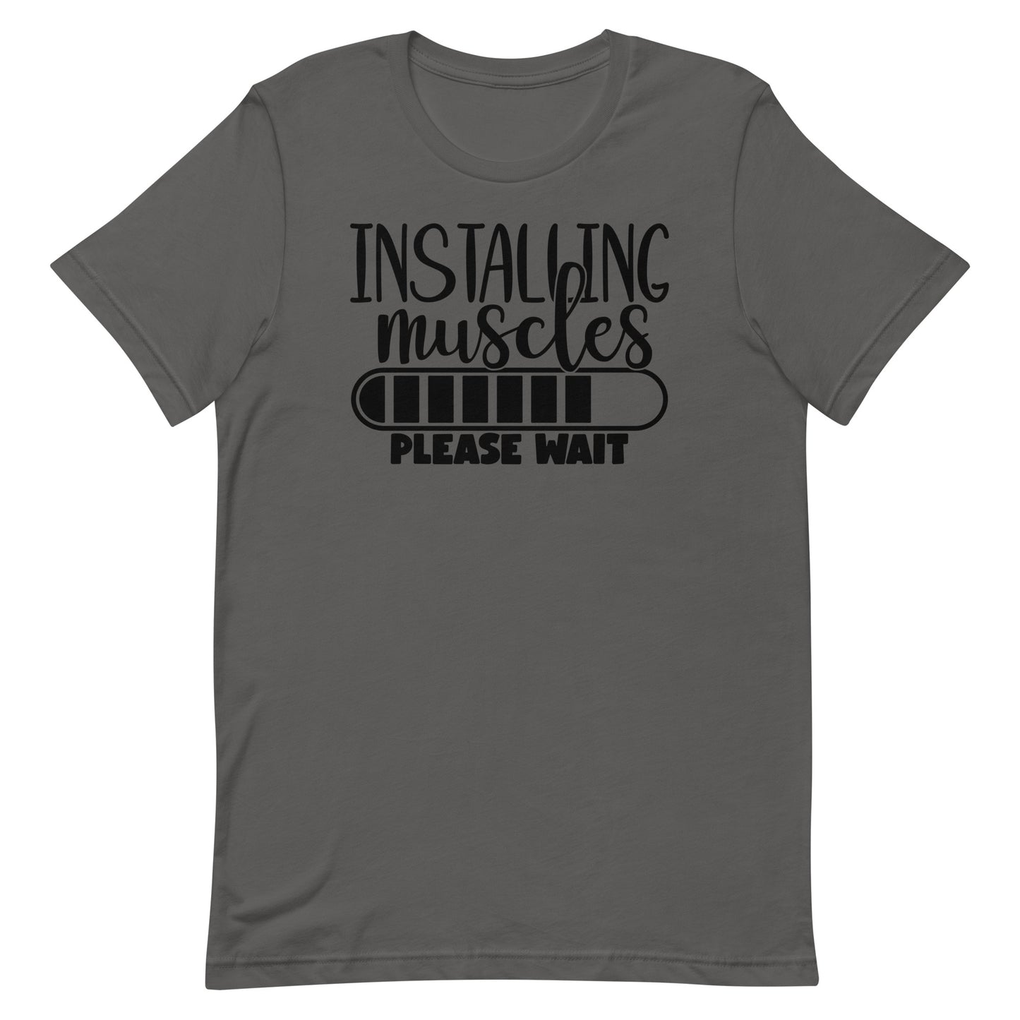 INSTALLING MUSCLES PLEASE WAIT FUNNY WORKOUT SHIRT