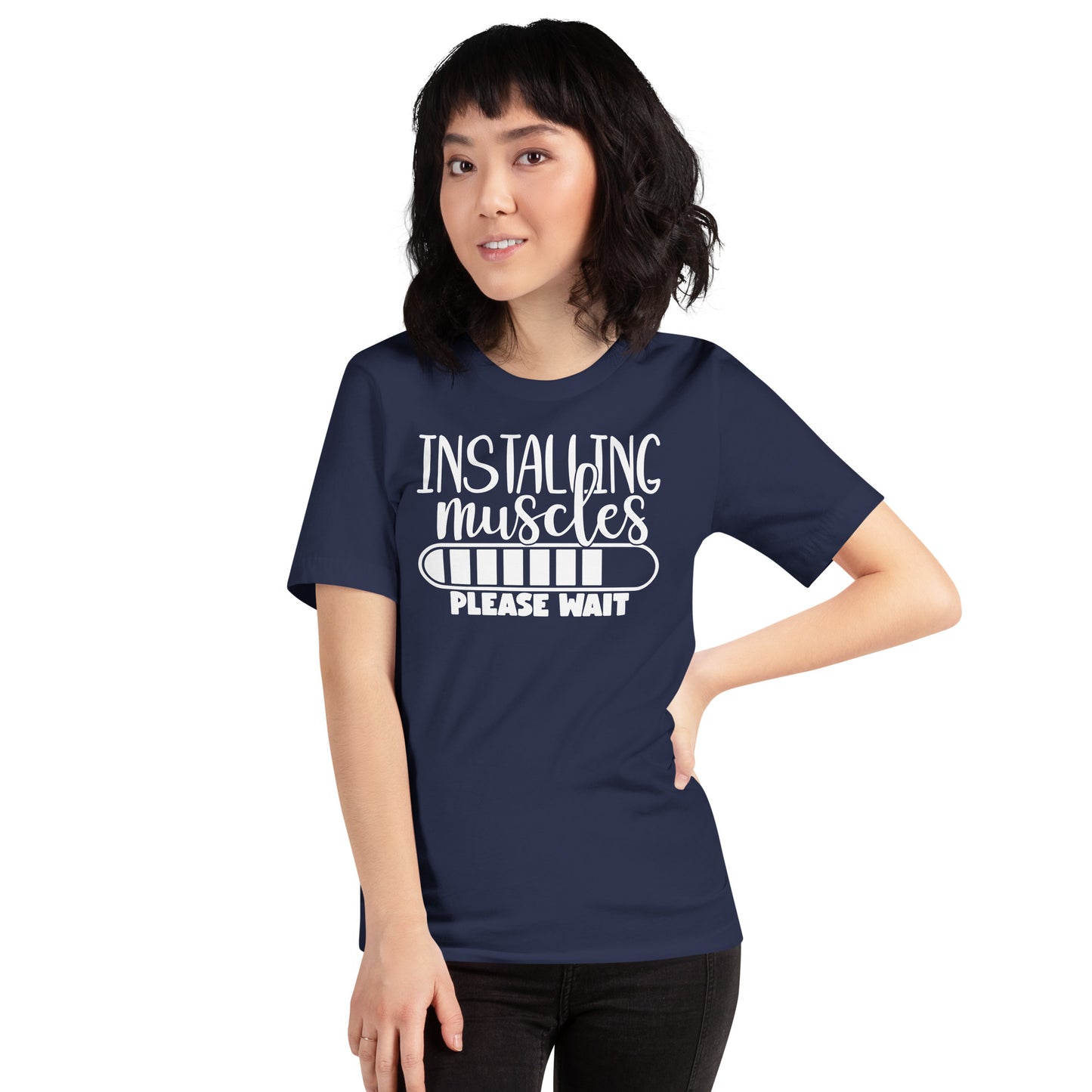 INSTALLING MUSCLES PLEASE WAIT FUNNY WORKOUT SHIRT